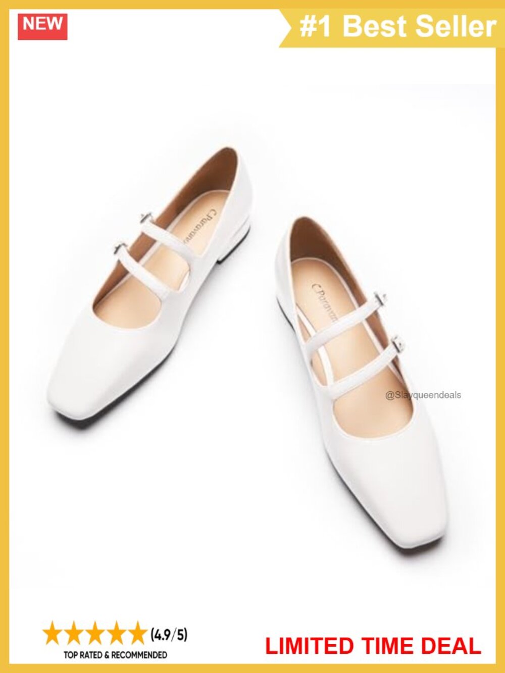 Mary Jane Ballet Flats Memory Foam Cushioned Square Toe Leather Lining